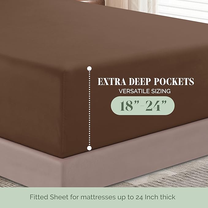 Elegant Comfort Luxury 1500 Premium Hotel Quality Microfiber 4-Piece Sheet Set - Soft, All Around Elastic 18-24 Inches Deep Fitted Sheet - Extra Deep Pocket Sheets, King, Taupe