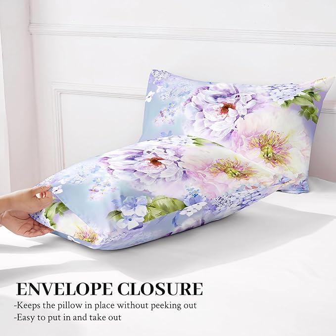 YIYEA King Size Pillow Cases Set of 4, Ultra Soft 1800TC Hotel Quality Double Brushed Microfiber Embroidered Pillowcases and Floral Pillow Covers, Envelope Closure, Fade Resistant (20"x36")