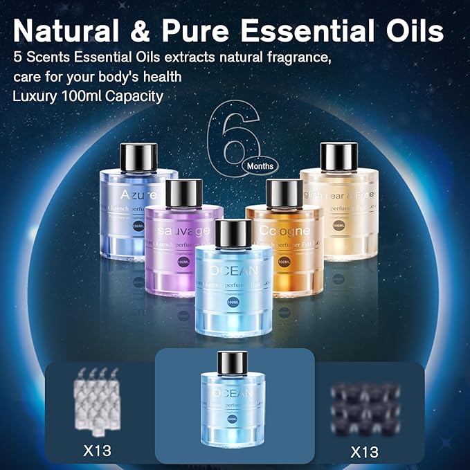 Smart Car Air Fresheners, Car Diffuser Air Freshener, Car Fresheners 100 ML (3.5oz) Essential Oil, Aromatizante Para Carro Long Lasting, Five Spray Modes, RGB Music Syncing Light, Auto On/Off,Wildness