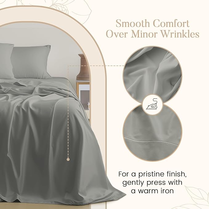 Egyptian Cotton Sheets Full Size Bed Set 15" Deep Pockets, 800TC Cotton Full Sheet Set, Soft Breathable Sateen Weave Elasticated Sheet & Pillowcase Sets, No Pill & Shrink, Machine Washable - Silver