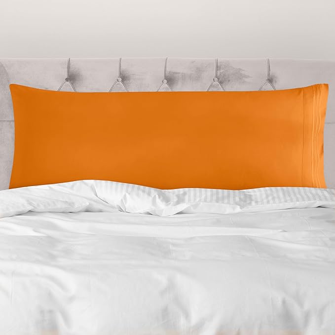 Mocassi 1-Piece Premium Body Pillowcase 1800 Series Hotel Quality Microfiber - Soft and Breathable with 3-Line Embroidery Wrinkle and Stain Resistant, Easy Care, 21" x 54", Orange