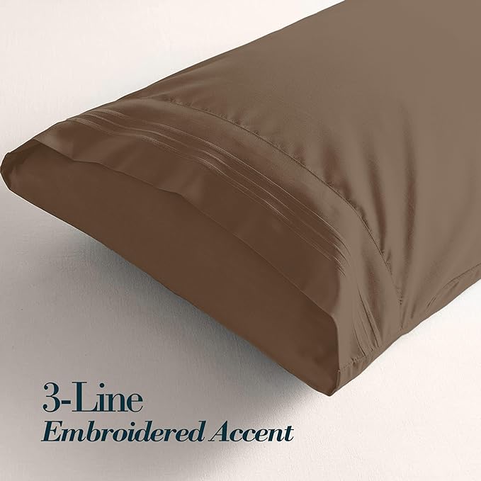 Mocassi 2-Piece Premium King Pillowcase Set 1800 Series Hotel Quality Microfiber - Soft and Breathable with 3-Line Embroidery Wrinkle and Stain Resistant, Easy Care, 20" x 40", Taupe