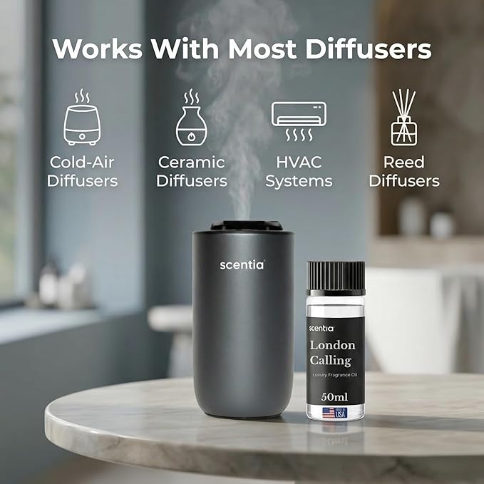 Scentia London Calling Fresh Citrus Fragrance Oil for Diffusers – White Tea & Lime Home Scent with Peony, Jasmine & Cedarwood – Aromatherapy Oil for Cold Air, HVAC & – 50 ml (1.69 fl oz)