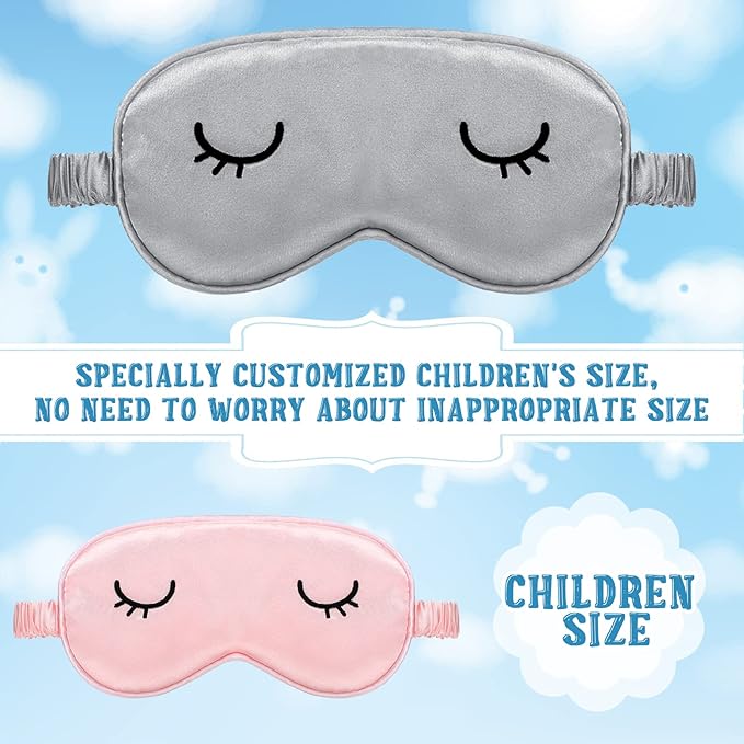 2 Pieces Cute Sleep Eye Masks for Kids Silk Sleep Eye Cover Cute Lightweight Adjustable Eyeshade Mask Satin Night Eyeshade Covers with 2 Pieces Storage Bag(3-12 Years,Gray, Pink)