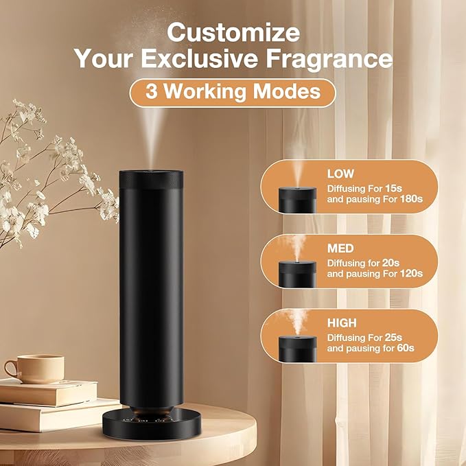 Waterless Diffuser, Waterless Essential Oil Diffuser for Home Hotel Adjustable Mist & Timer, Scent Diffuser Starter Kit with Night Light