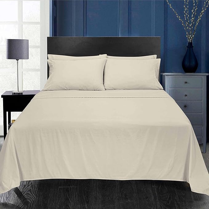 ROYALE LINENS 6 Piece King Sheets Set - Soft Brushed 1800 Microfiber Bedding - 1 Fitted and 1 Flat Sheet, 4 Pillow Cases - Wrinkle Free & Fade Resistant - Hotel Luxury Bed Sheets Set (Birch, King)