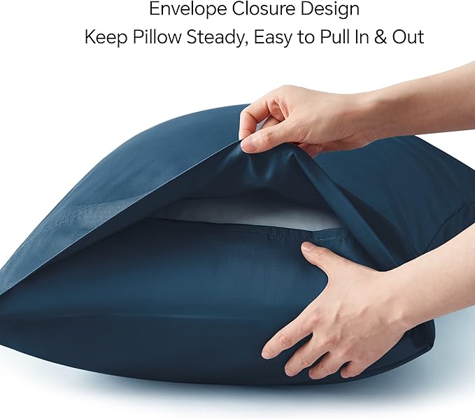 BEDELITE Pillow Cases Queen Size Set of 2, Rayon Derived from Bamboo, Cooling Pillow Cases for Hot Sleepers & Night Sweats, Breathable and Silky Soft Envelope Pillowcases(Navy Blue, 20"x30")