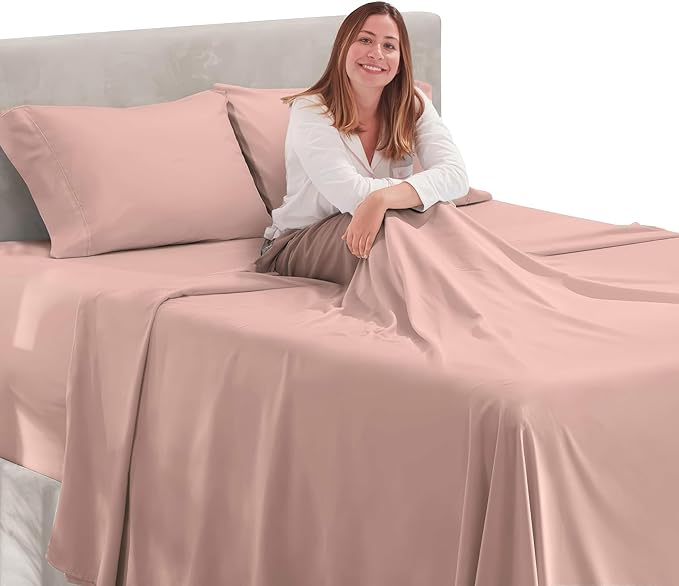 Nestl Queen Size Sheet Set, 4 Piece Extra Deep Pocket (18-24 inches), Microfiber, Cooling, Hotel Luxury, Soft, Breathable, Wrinkle-Free, Easy to Care, Peach Beige