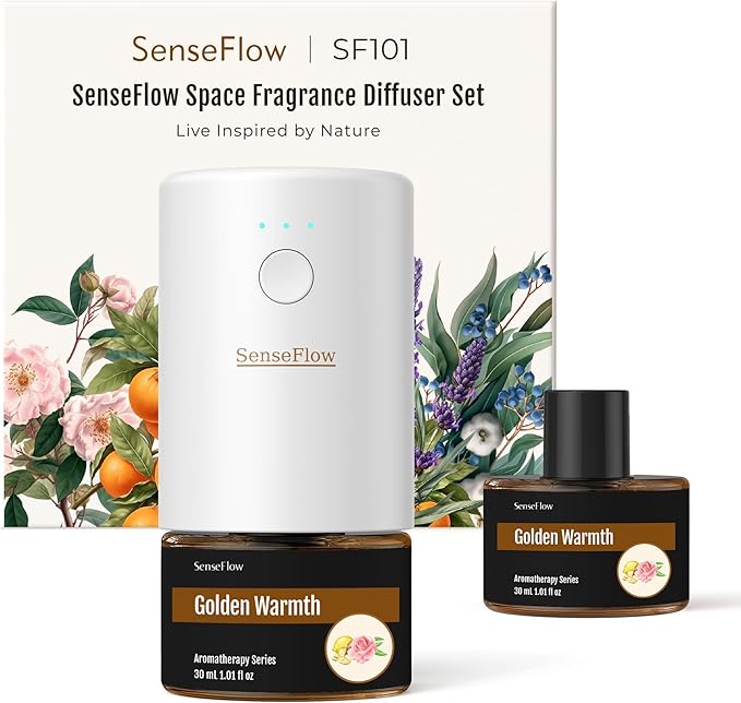SF101 Pro Waterless Essential Oil Diffuser, Plug in Aromatherapy Diffuser & Non-Toxic air Freshener, 120-Day Natural Aroma Mist, Covers 1000 Sq Ft- Free 30ml Golden Warmth