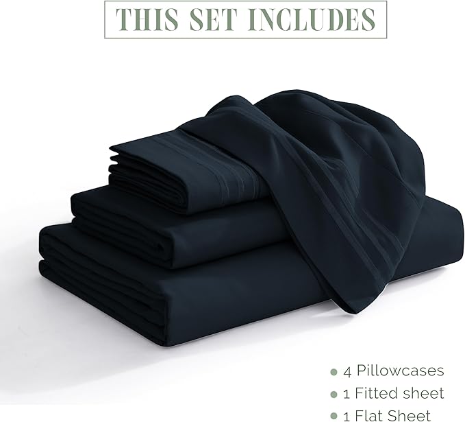 Elegant Comfort Luxurious 1500 Premium Hotel Quality Microfiber 4-Piece Sheet Set, 18-24 Inches Deep - Extra Deep Pocket Sheets - Ultra Soft 4PC Deep Pocket Sheets, Twin/Twin XL, Black