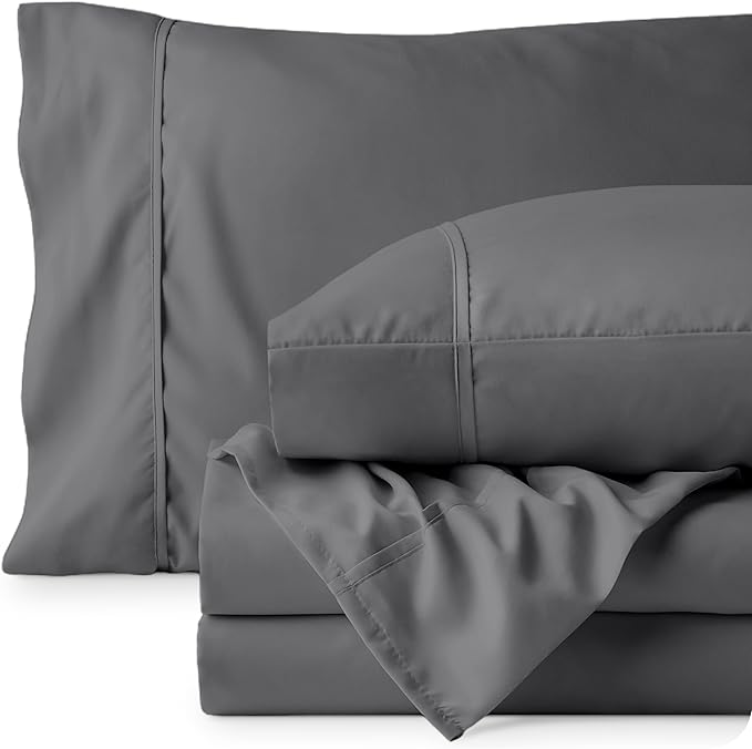 Bare Home Short Queen Sheet Set - 1800 Ultra-Soft Microfiber Bed Sheets - Double Brushed - Deep Pockets - Easy Fit - 4 Piece Set - Bedding Sheets & Pillowcases (Short Queen, Grey)