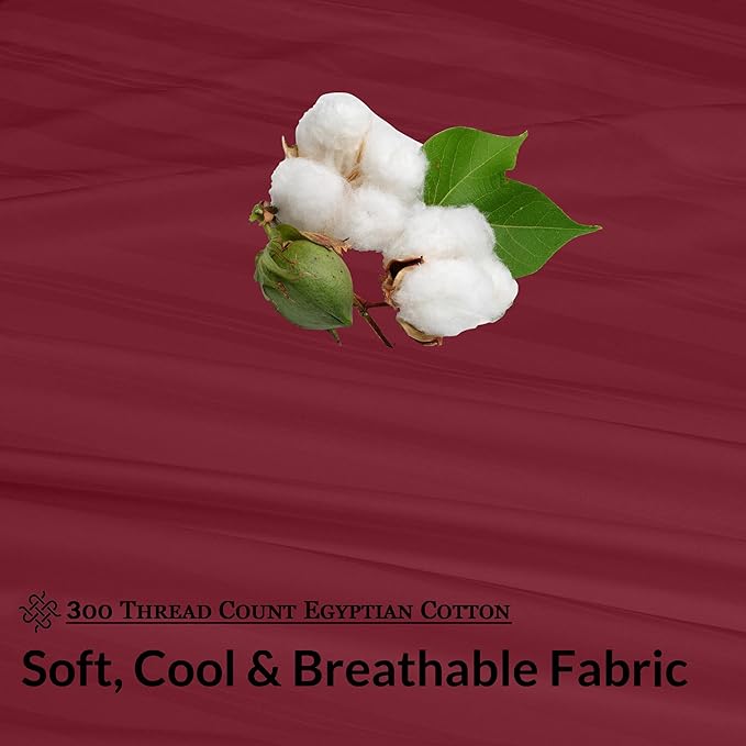 ROYALE LINENS 300 Thread Count 100% Long Staple Combed Cotton Striped Sheet Set - 4 Piece Full Bed Sheets - 1 Fitted, 1 Flat, 2 Pillow Cases -Soft Cool & Crisp Sheet Set (Full, Multi Stripe Burgundy)