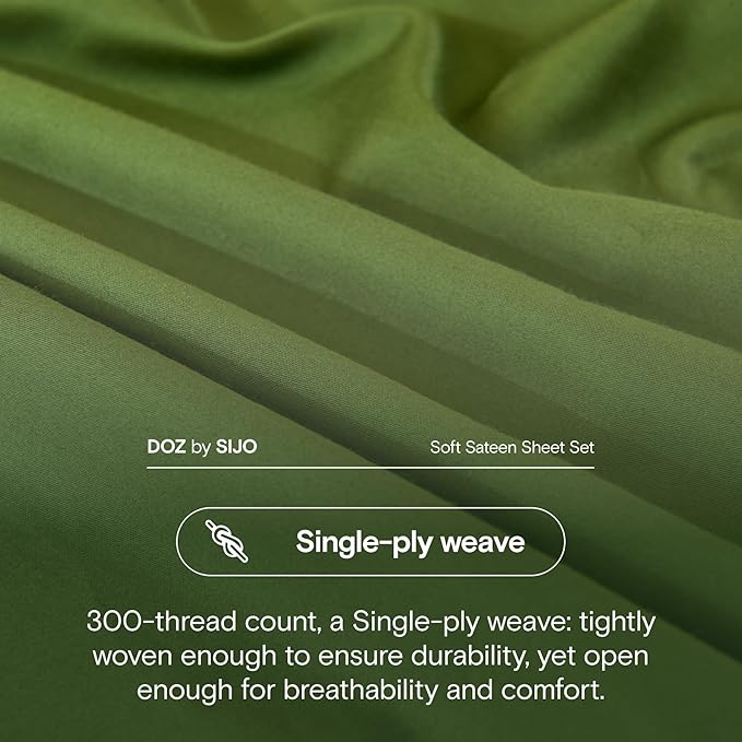 DOZ 100% Long Staple Cotton Duvet Cover Set, Soft Sateen Weave, Smooth, Breathable, Hotel Comfort, 106"x90", 8 Loops, 3pc – 2 Pillowcases 1 Duvet Cover (Forest, King/Cal King)