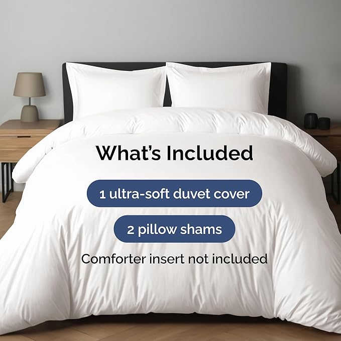 Duvet Cover Cal King Size Set - Extra Soft Cal King Duvet Cover 104" x 98" with 2 Pillow Sham - Hotel Luxury, Easy Care, Fade Free w/ Zipper Closures & Ties - Comfy, Cozy & Breathable (Antique White)