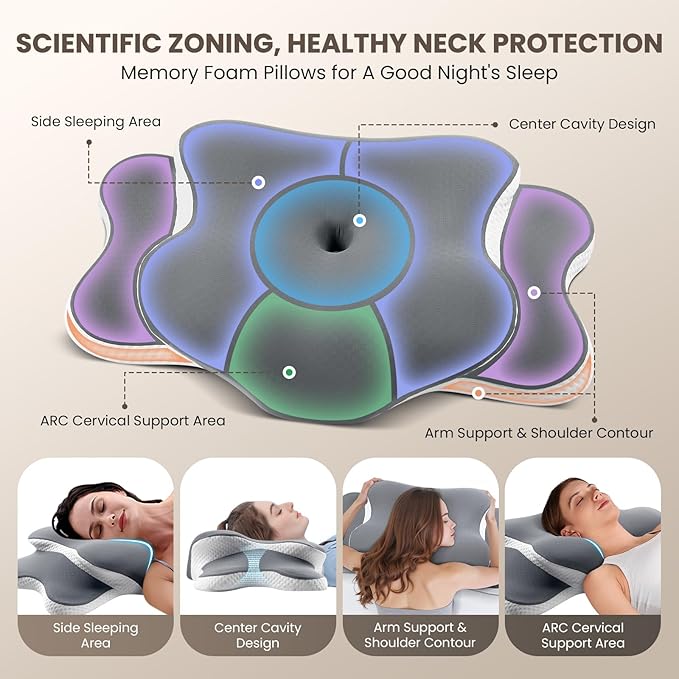 A-Pce Cervical Neck Pillow for Neck and Shoulder, Odorless Memory Foam Pillow with Soft Silk Cover, Ergonomic Orthopedic Neck Support Pillow