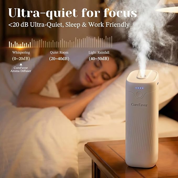 Ultrasonic Aroma Diffuser 2x120ml Essential Oil, Portable Battery-Operated Cold Air Aroma Scent Machine, 4 Adjustable Intensity Levels, Quiet Diffuser for Bedroom Office Bathroom Car