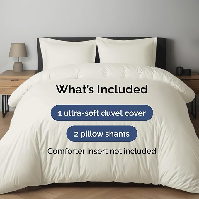 Duvet Cover Full Size Set - Extra Soft Full Duvet Cover 80" x 90" with 2 Pillow Shams - Hotel Luxury, Easy Care and Fade Free w/ Zipper Closures & Ties - All Season, Comfy, Cozy & Breathable (Ivory)