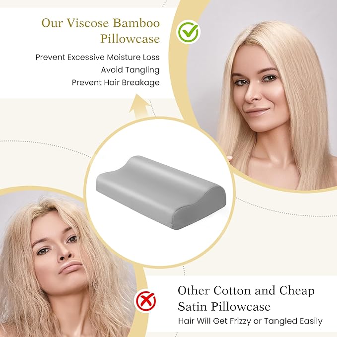 Cooling Pillowcase for Contour Pillow- Rayon Derived from Bamboo Contour Cervical Neck Pillow Case Cover- Breathable Silky Soft Pillowcase for Hot Sleepers,24 x14 x5/3.7 Inches 1 Piece Light Grey