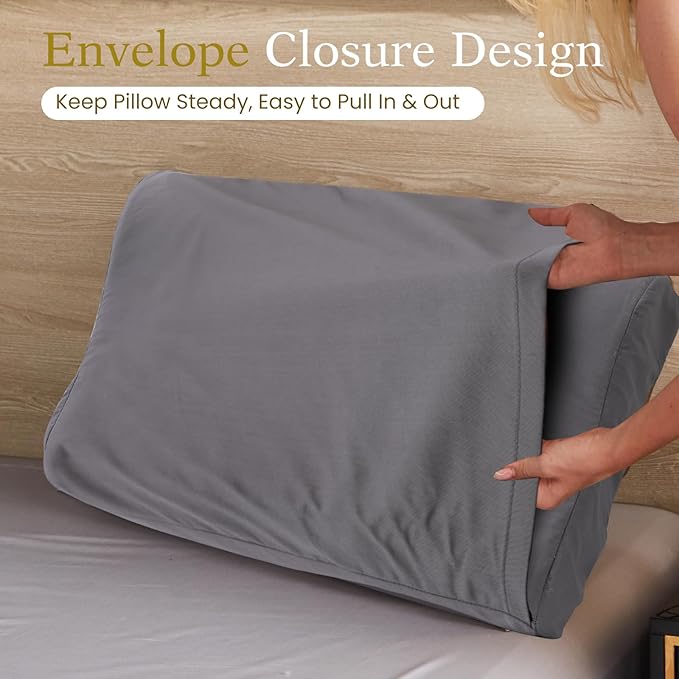 Contour Pillowcase- Rayon Derived from Bamboo Cooling Contour Cervical Neck Pillow Case Cover- Breathable Silky Soft Pillowcase for Hot Sleepers,24 x14 x5/3.7 Inches 1 Piece Dark Grey