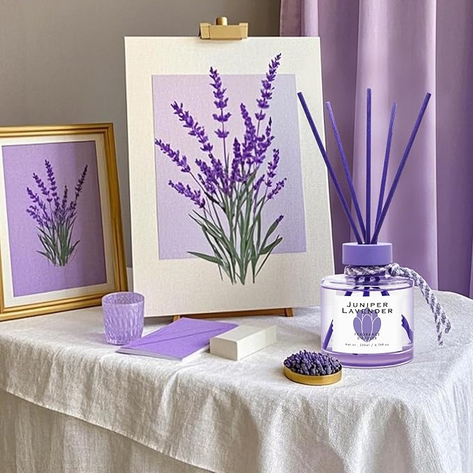 Juniper Lavender Reed Diffuser, 6.77OZ/200ML Large Capacity Natural Non-Toxic Oil, Long-Lasting Fragrance Reed Diffusers Set for Home and Bathroom, Aroma with 5 Reed Diffuser Sticks Gifts