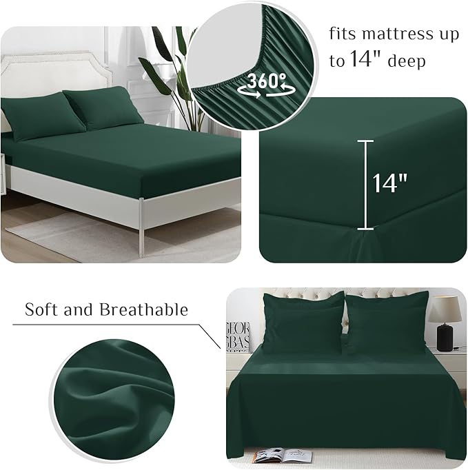 JOLLYVOGUE King Comforter Set, Ultra-Soft Bed in a Bag King Size 7 Pieces, Oeko-TEX Certified Bedding Set with Down Alternative Comforter, Sheets, Pillowcases & Shams, Emerald Green