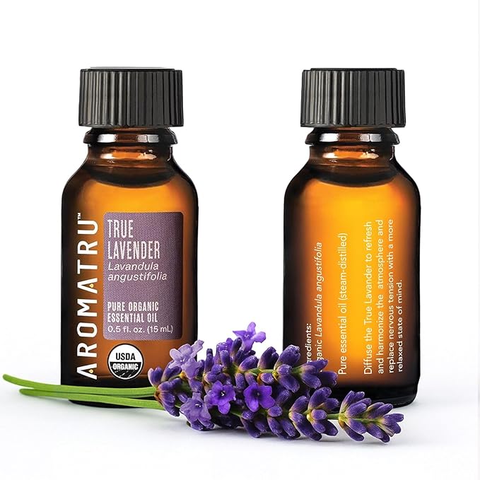 AromaTru Slumber Essential Oil Kit – True Lavender, Red Cedar, Mandarin, and Petitgrain Bigarade – Organic & Wildcrafted – ISO Certified – No Synthetic Fillers – Ethically Sourced
