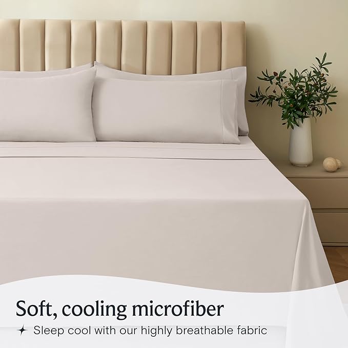 LuxClub 4 PC Sheet Set Bed Sheets Deep Pockets 18" Eco Friendly Wrinkle Free Cooling Machine Washable Hotel Bedding Silky Soft - Linen Queen