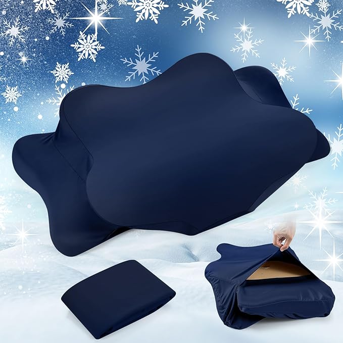 Hahafelt Cooling Cervical Pillowcase Cover with Envelope Closure (Only Pillow Case) Ergonomic Neck Pillowcase Smooth Soft Cool Pillow Cover for Side Back Stomach Sleepers(Dark Blue,Standard Size)
