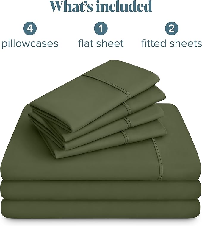 Bare Home Hotel Luxury Split King Sheet Set, Extra Soft, 7 Piece Set, Deep Pockets, Easy Fit, Cooling & Breathable, Wrinkle, Fade, Stain Resistant, Includes 4 Pillowcases (Split King, Cypress)