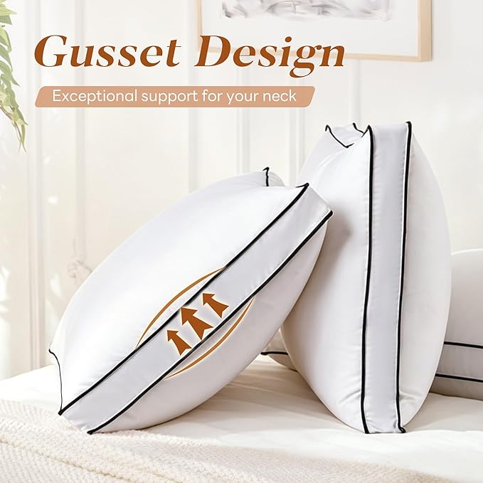 Feather Down Pillows Standard Size Set of 2, Hotel Collection Bed Pillows 2 Pack, Medium Firm Pillow for Side, Back or Stomach Sleepers, Downproof, Gusset Design 20x26 in.