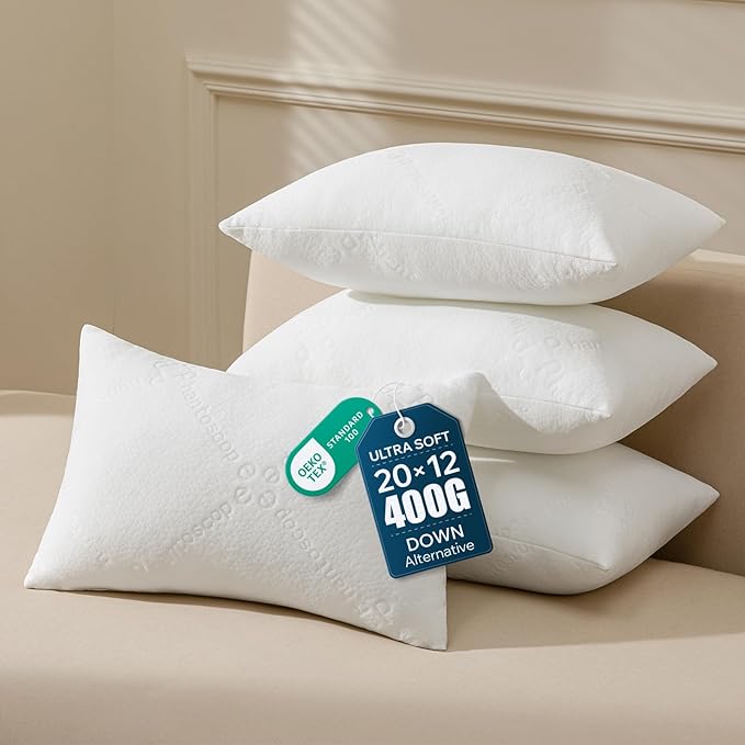 Phantoscope Premium 12x20 Throw Pillow Inserts, Ultra-Soft Air Layer Pillow Inserts Down Alternative Decorative Throw Pillows for Couch, Bedroom, Lumbar Cushion Sham Stuffer, Pack of 4