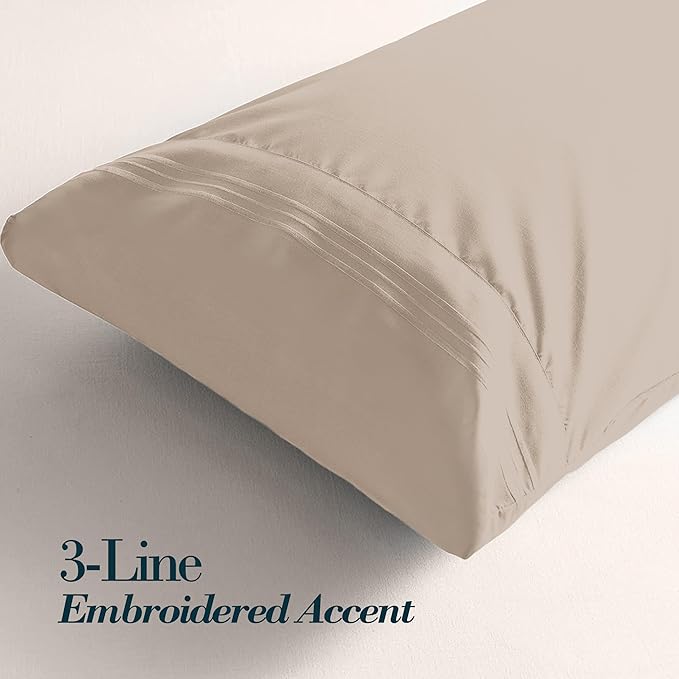 Mocassi 1-Piece Premium Body Pillowcase 1800 Series Hotel Quality Microfiber - Soft and Breathable with 3-Line Embroidery Wrinkle and Stain Resistant, Easy Care, 21" x 54", Cream