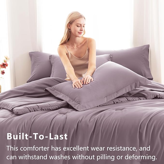 CozyLux Queen Comforter Set Dusty Purple, 7 Pieces Bed in a Bag Queen Comforter Set with Sheets, Luxury Soft Bedding Sets with Down Alternative Comforter, Fitted Sheet, Flat Sheet, Pillowcases & Shams