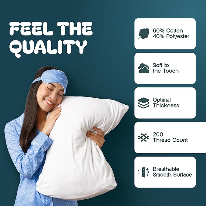 White Classic Zippered Style Pillow Case Cover - Luxury Collection 200 Thread Count, Soft Quiet Zippered Pillow Protectors, Standard Size, 6 Pack Pillow Shams