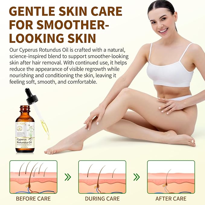 Uocasi Cyperus Rotundus Oil, Cypress Rotundus Oil for Hair Removal, Natural Inhibitor to Reduce Unwanted Hair Growth, Soothes Skin & Minimizes Pores, All Skin Types, 2.02 Oz