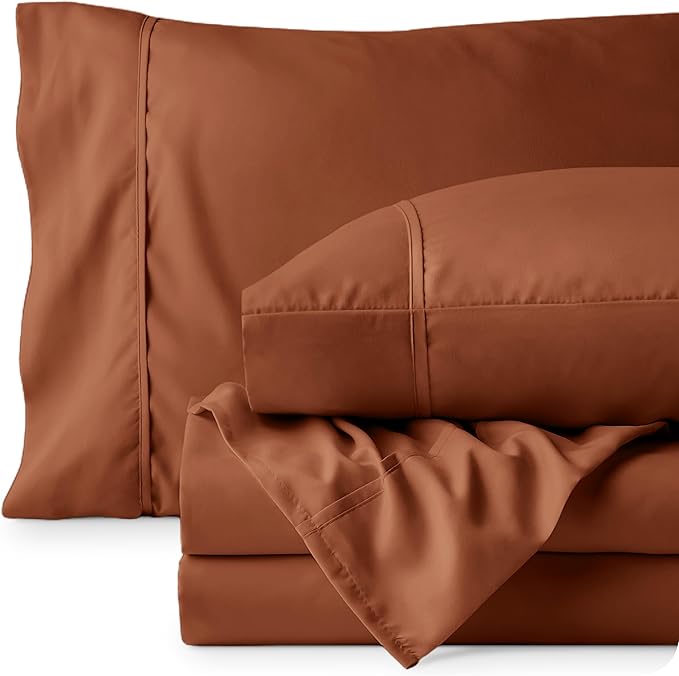 Bare Home Queen Sheet Set - 1800 Ultra-Soft Microfiber Queen Bed Sheets - Double Brushed - Deep Pockets - Easy Fit - 4 Piece Set - Bedding Sheets & Pillowcases (Queen, Terracotta)