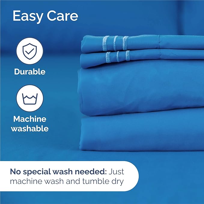 King Size 4 Piece Sheet Set - Comfy Breathable & Cooling Sheets - Hotel Luxury Bed Sheets for Women and Men - Deep Pockets, Easy-Fit, Soft and Wrinkle Free Sheets - Royal Blue Oeko-Tex Bed Sheet Set