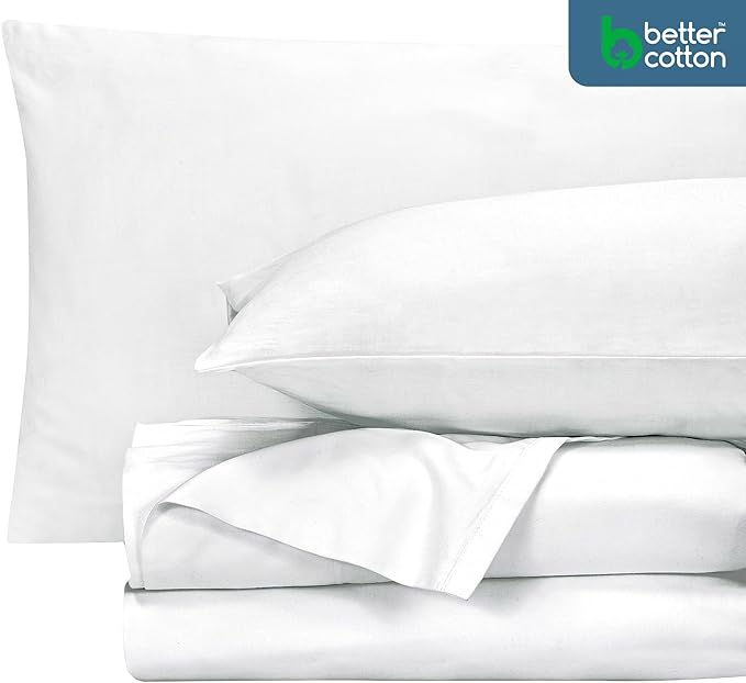 ROYALE LINENS 400 Thread Count 100% American Grown Cotton 4 Piece Sateen King Sheet Set - 1 Fitted Sheet, 1 Flat Sheet, 2 Pillow case - White King Bedsheet - Cotton Sheets - (King, Signature White)