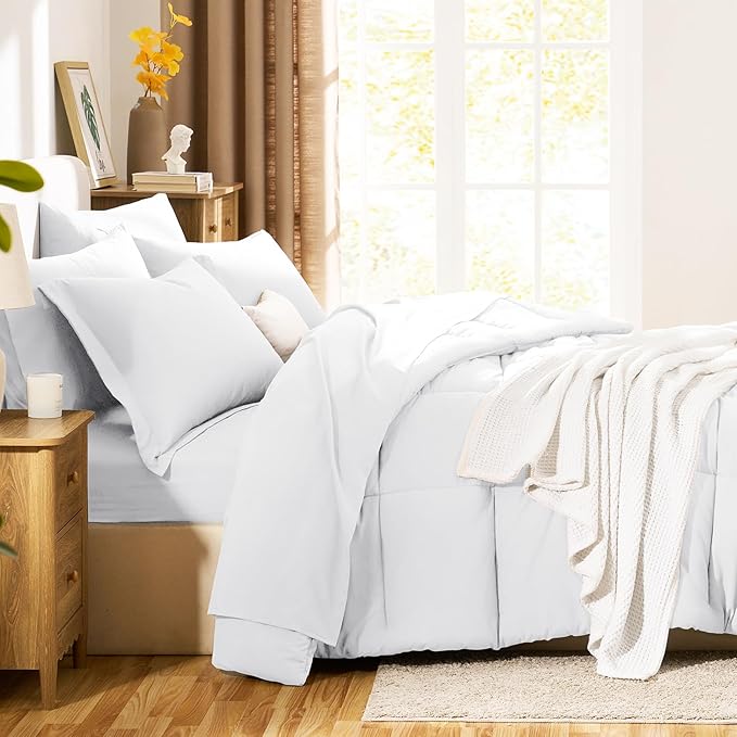 CozyLux Twin Comforter Set with Sheets White - Ultra-Soft 5 Pieces Bed in a Bag Twin, Oeko-TEX Certified Bedding Set, All Season Bed Set with Down Alternative Comforter, Sheets, Pillowcase & Sham