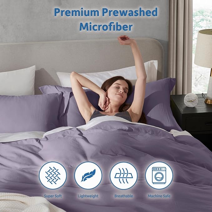 Nestl Grayish Purple Duvet Cover Queen Size - Soft Double Brushed Queen Duvet Cover Set, 3 Piece, with Zipper Closure, 1 Duvet Cover 90x90 inches and 2 Pillow Shams