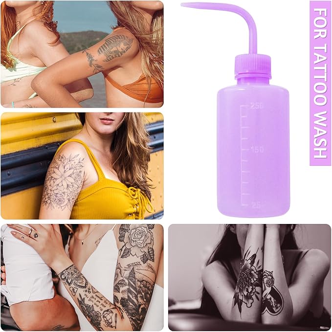 4 Packs Tattoo Wash Bottle Water Squirt Squeeze Diffuser Bottles (Purple, 250ml)