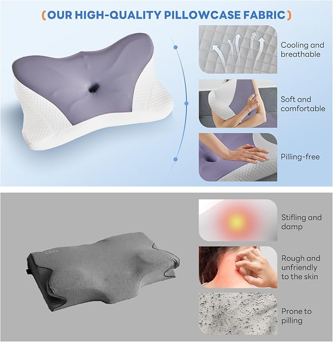 Sweetcrispy Cervical Pillow for Neck and Shoulder - Ergonomic Memory Foam Pillows, Contour Side Sleeper for Adults, Cooling Orthopedic Neck Support for Back Stomach Sleepers, Dark Grey