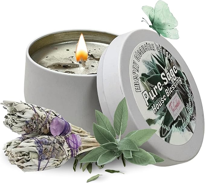 White Sage Candle | Energy Cleansing | Cleansing House Negative Energy Smudge Kit | Soy Wax Natural Clean Organic Non Toxic - Aromatherapy Spiritual Meditation Gifts | Long Lasting (Small 4oz)