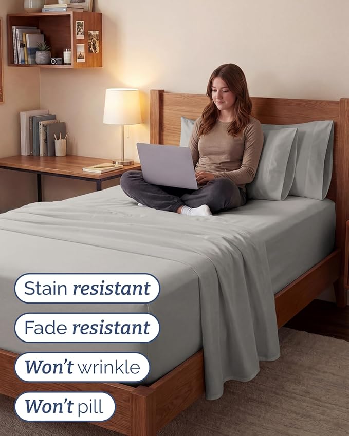 Extra Deep Twin XL Sheet Set - 4 Piece Breathable and Cooling Sheets - Hotel Luxury Bedding for Women, Men, Kids & Teens - Easy & Secure Fit - Soft and Wrinkle Free - Extra Deep Pockets - French Grey