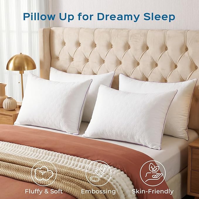 JOLLYVOGUE Single Pillow King Size, Bed Pillow for Side, Back, and Stomach Sleepers, Down Alternative Filled Pillows, Luxury Hotel Quality and Machine Washable, 38" x 20", 1 Pack