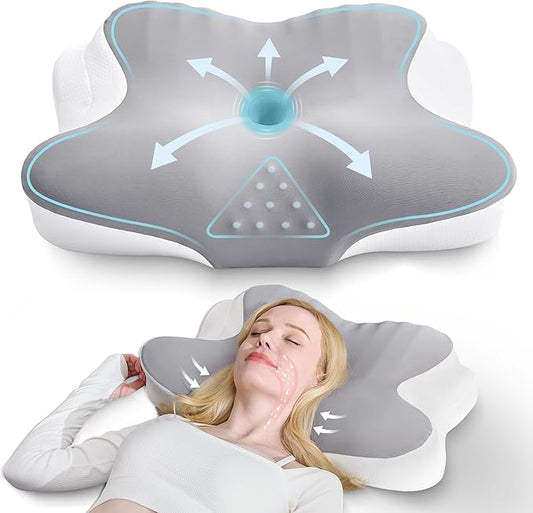 BDEUS Ergonomic Cervical Neck Pillow for Sleeping – Memory Foam Pillow with Massage Nodes for Neck Pain Relief, Side Sleeper & Back Support, CertiPUR-US Certified, Grey