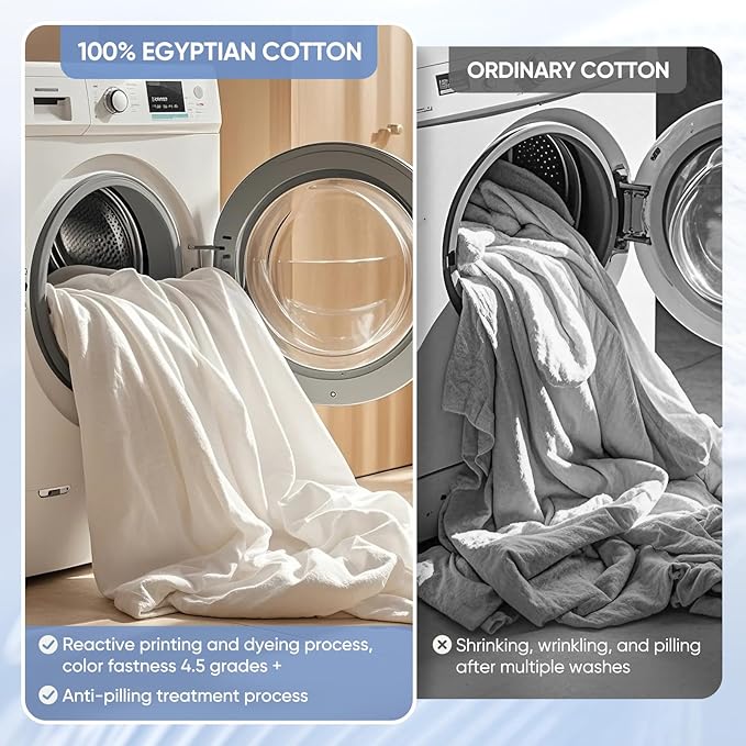 TWK 1200 TC 100% Egyptian Long-Staple Cotton Bedding Sheets Set, Luxury Hotel Style Deep Pocket with Elastic Reinforced Seams Sheet Set, Soft & Comfy Natural Sheets (White, Full)