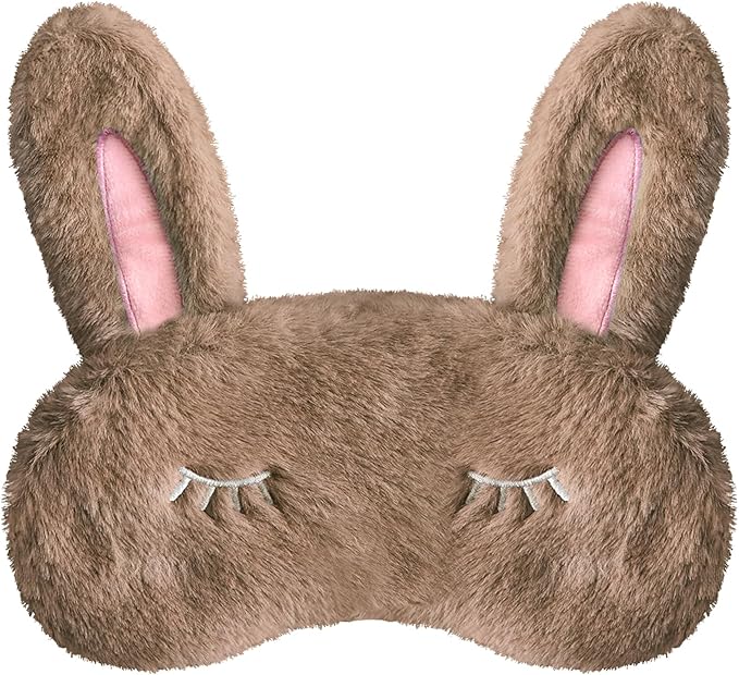 Cute Animal Sleeping Mask Sleep Mask, Soft Plush Rabbit Eye Mask for Travel Nap Sleeping Blindfold Eye Cover Eyeshade for Adult Kids Girls Teens Men Women - Rabbit, Brown