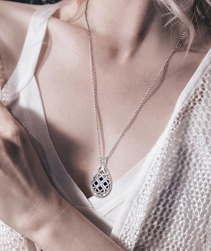 INFUSEU Celtic Jewelry for Women Essential Oil Diffuser Necklaces Aromatherapy Gifts Lava Rock Stone Irish Knot Teardrop Pendant Aroma Perfume Spiritual Items for Meditation Yoga