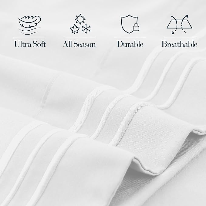 Mocassi 2-Piece Premium King Pillowcase Set 1800 Series Hotel Quality Microfiber - Soft and Breathable with 3-Line Embroidery Wrinkle and Stain Resistant, Easy Care, 20" x 40", White
